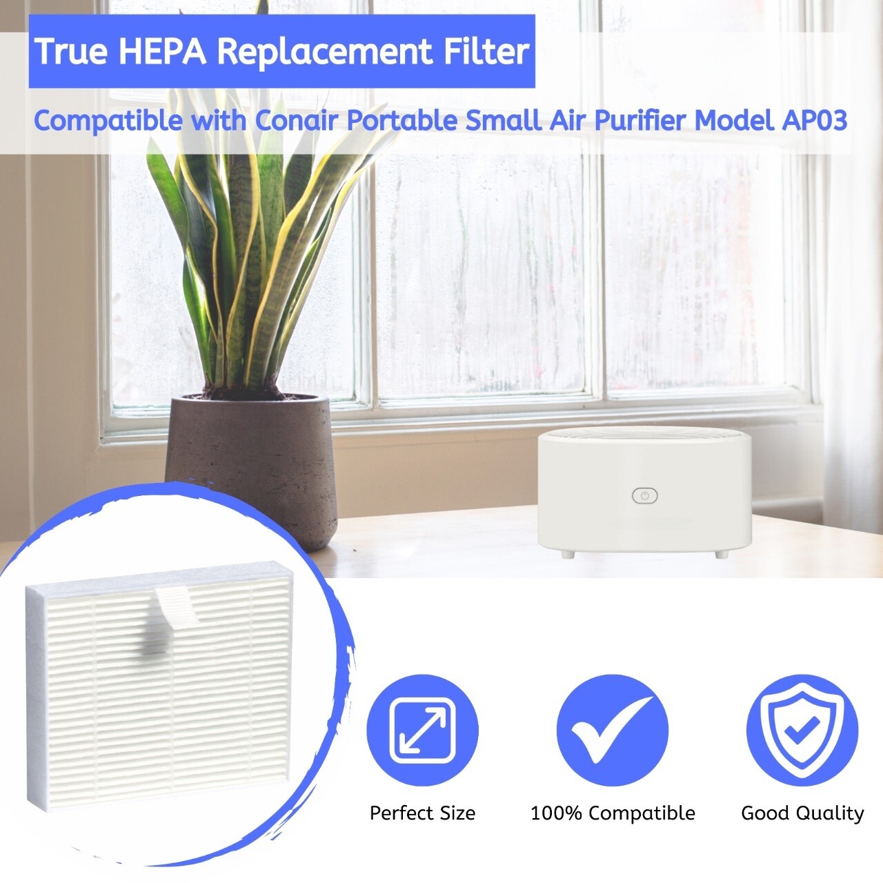 Nisipra AP03 Replacement HEPA Filter for Conair Portable Small Air Purifier, 4pk gallery