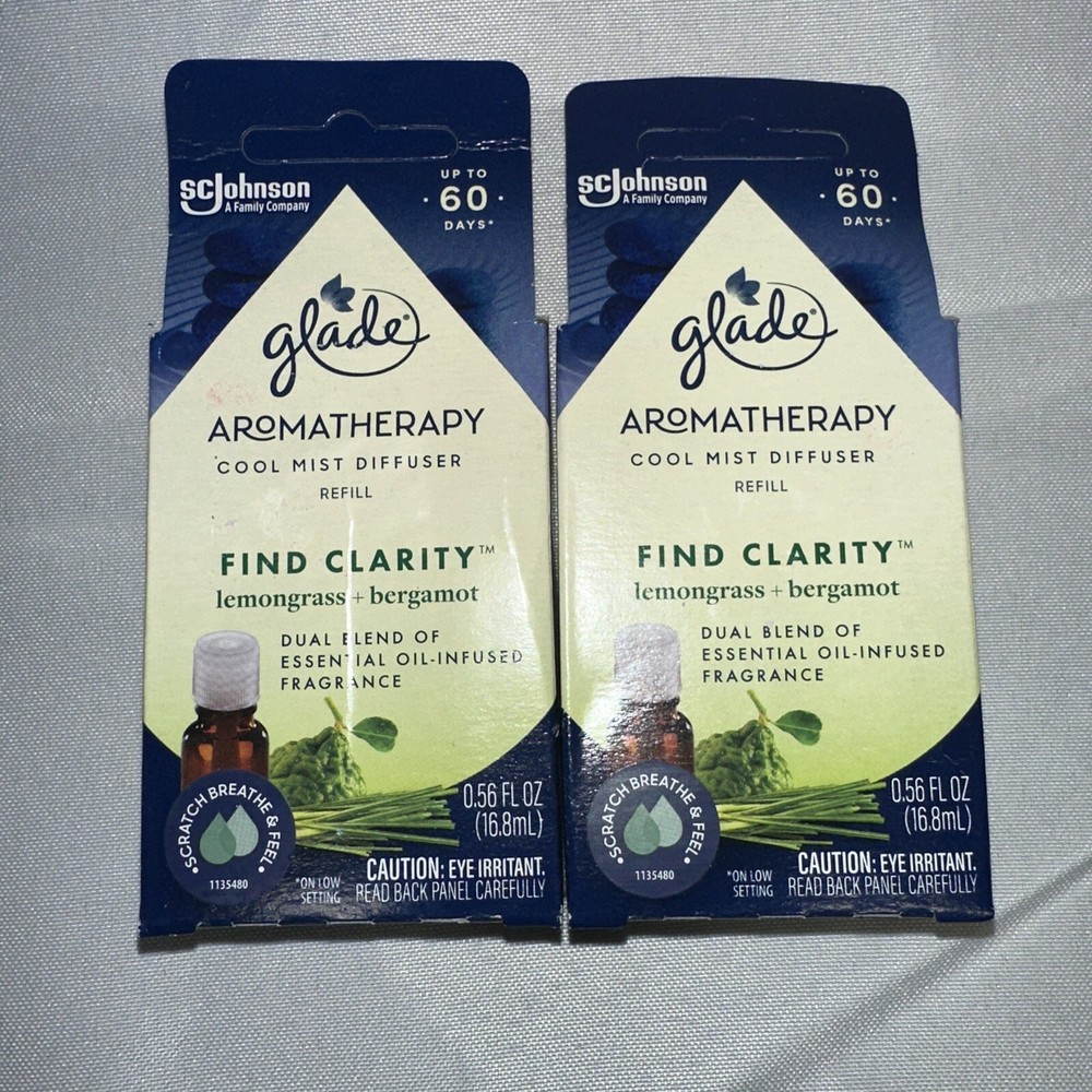 2 Pack Glade Cool Mist Diffuser Oil Refill Find Clarity Lemongrass Bergamot 0.56