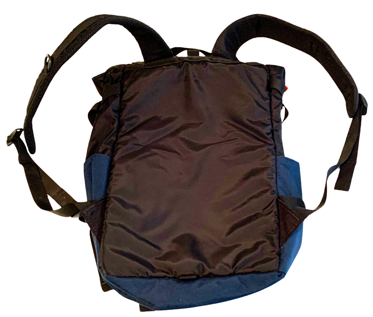 TOPO BACKPACK BLUE BLACK YELLOW POCKETS LAPTOP POCKET FOLD OVER DRAWSTRING ZIP 5
