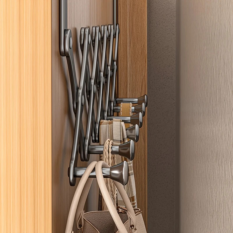 Retractable Over The Door Hook Rack - 6-Hook Expandable Hanger-Space-Saving gallery