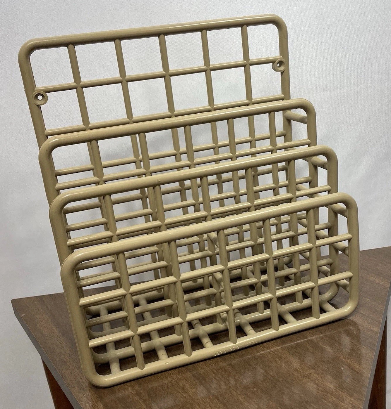 VTG Yaffa Design Mini Catch All Desk Plastic Storage Organizer Rack 1983 Tan gallery