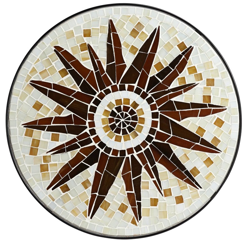 Modern Black Round Outdoor Accent Table 14" Wide Brown Sunburst Mosaic for Porch gallery