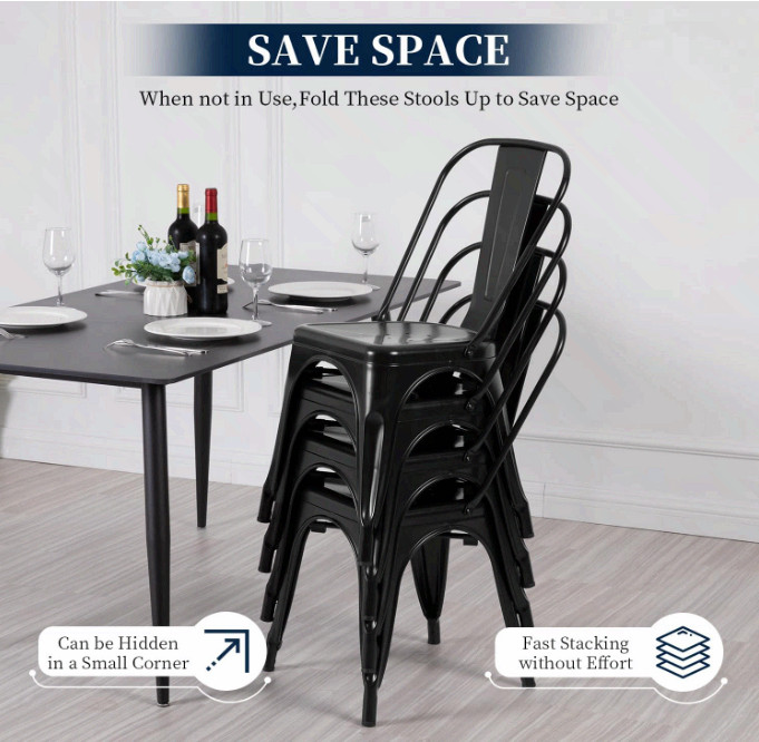 FDW Metal Dining Chairs Set 4 Stackable Tolix Side Chairs Black gallery