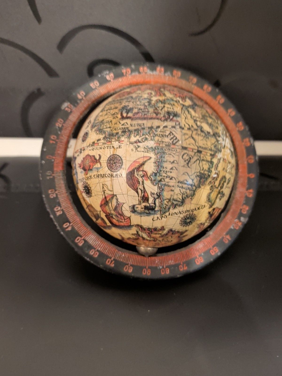 TARTARIAN Vintage Globe Rotating Multicolor Zodiac Base Antique Finish Missing gallery