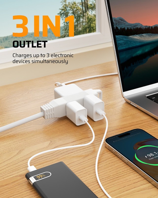 DEWENWILS 2-Pack 1FT Short Flat Plug Extension Cord 360° Rotating Power Strip gallery