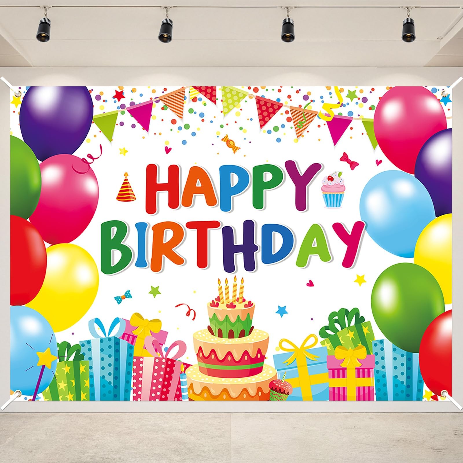 7 x 5 FT Happy Birthday Backdrop - Colorful Birthday Banner Wall Hanging, Fun Ph gallery