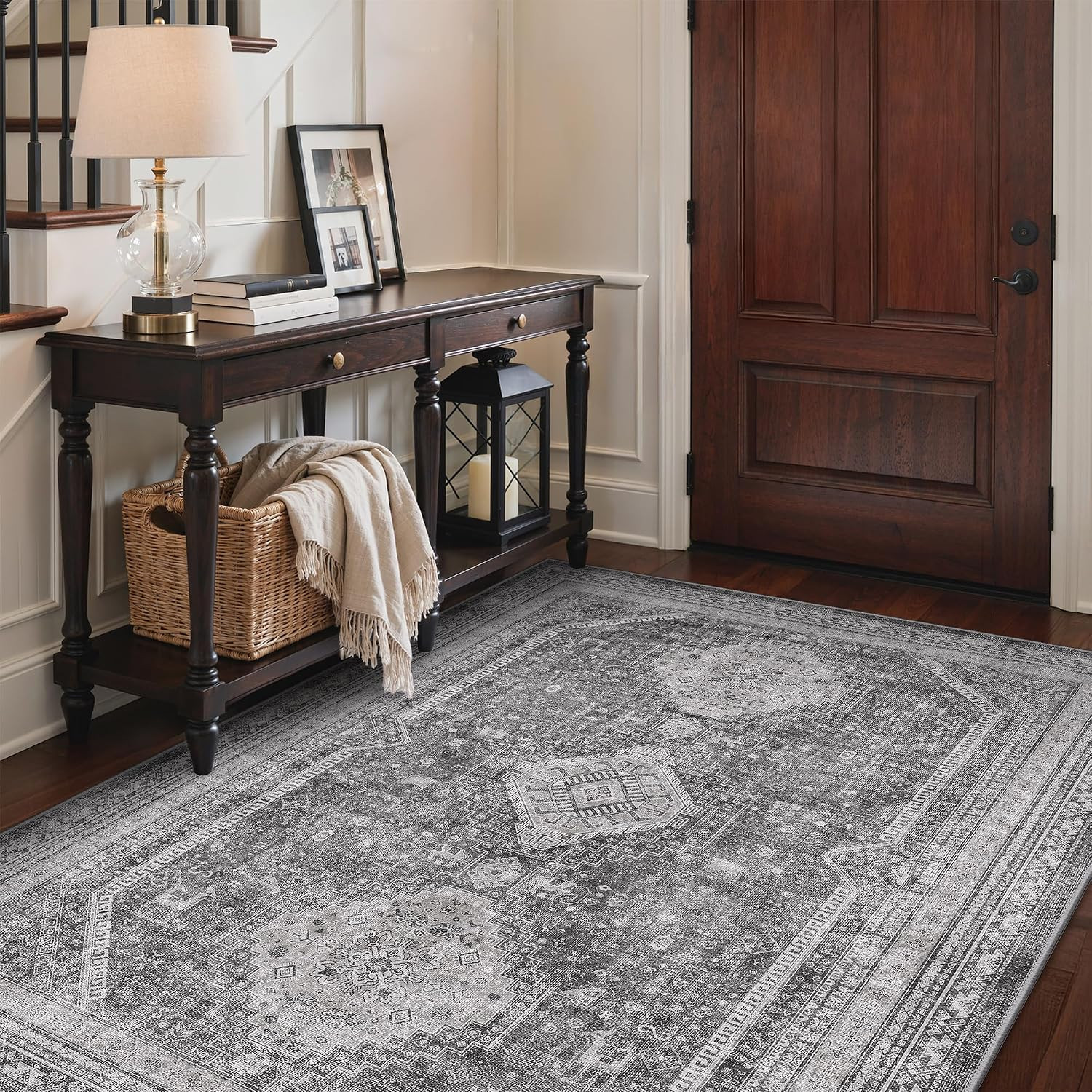 3X5 Vintage Area Rug, Machine Washable, Non Slip & Low Pile Lightweight for Livi gallery