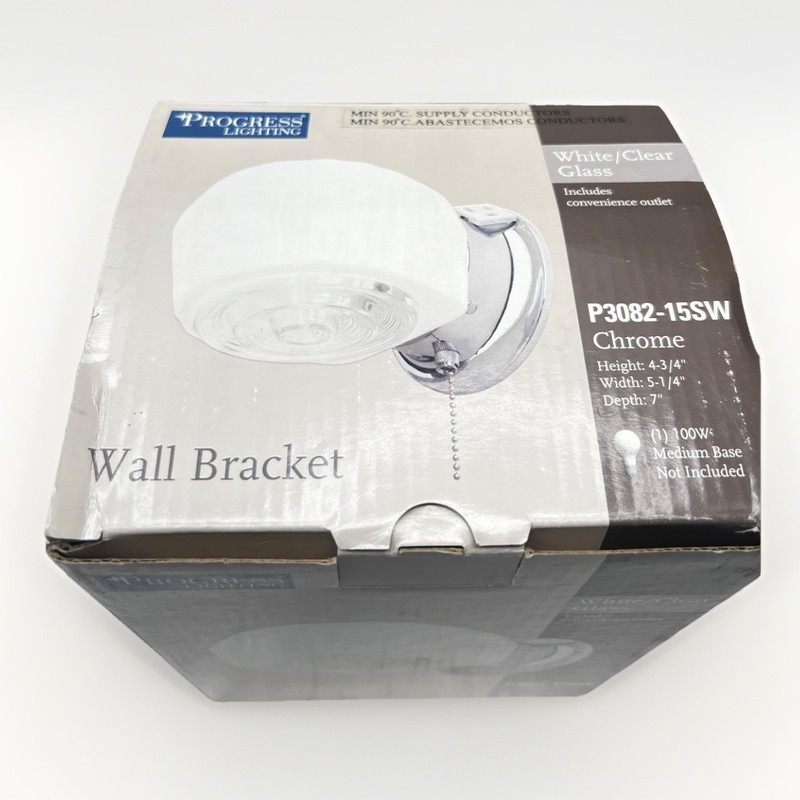 Progress Lighting White/Clear/chrome Glass Wall Fixture Pull Chain P3082-15SW gallery