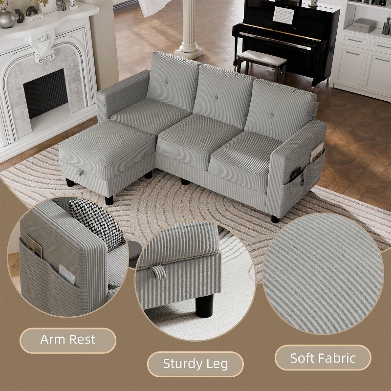 Convertible Sectional Sofa with Storage Ottoman 77” L-Shaped 3-Seat Couch gallery