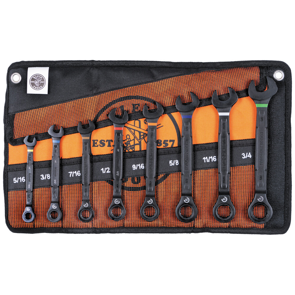 Klein Tools 69408G 90-Tooth Ratcheting Box Wrench Set, SAE, 8 Pc. gallery