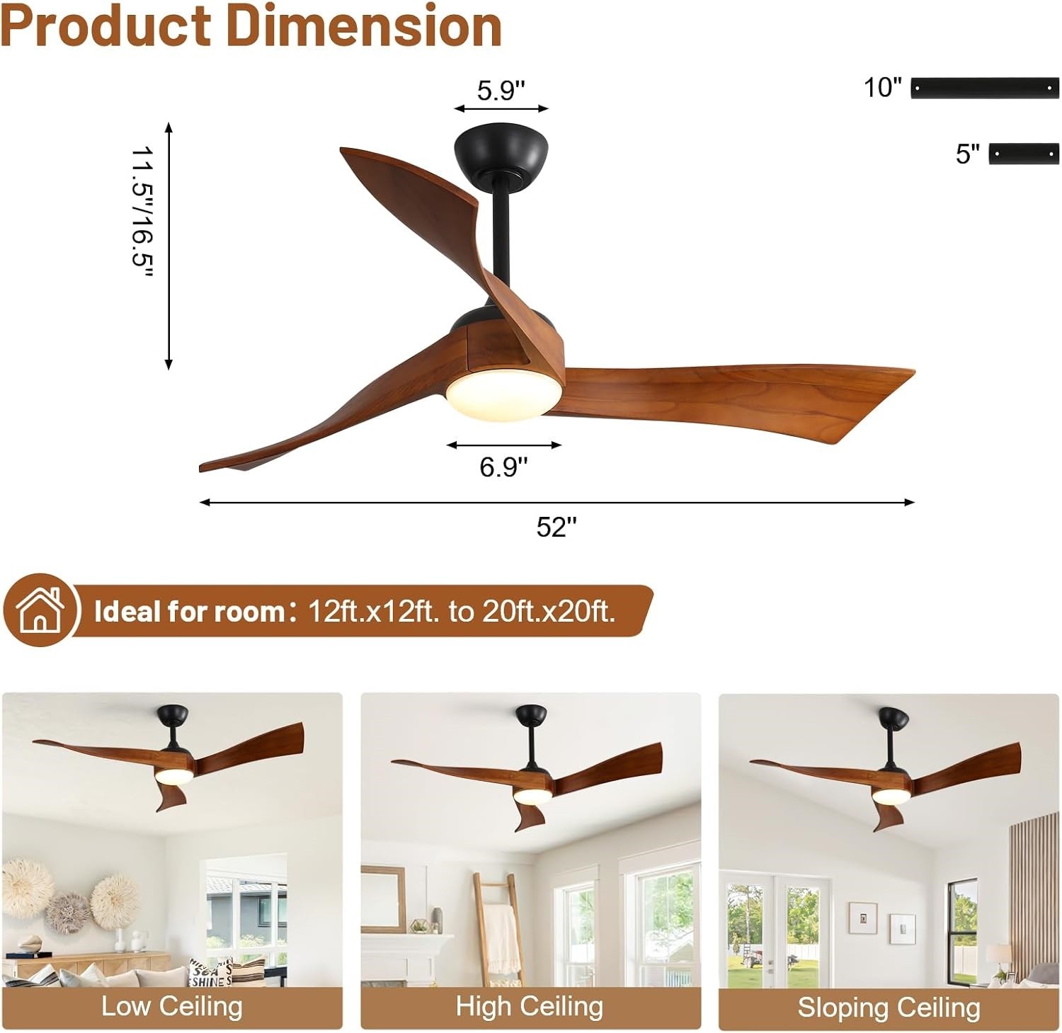 Modern Solid Wood Ceiling Fan with Remote & Reversible DC Motor fr Bedroom Patio gallery
