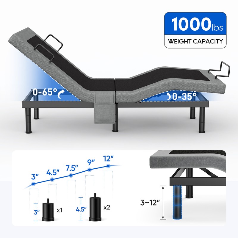 Advanced Adjustable Bed Frame With Massage Power Base Remote USB Split King Size gallery