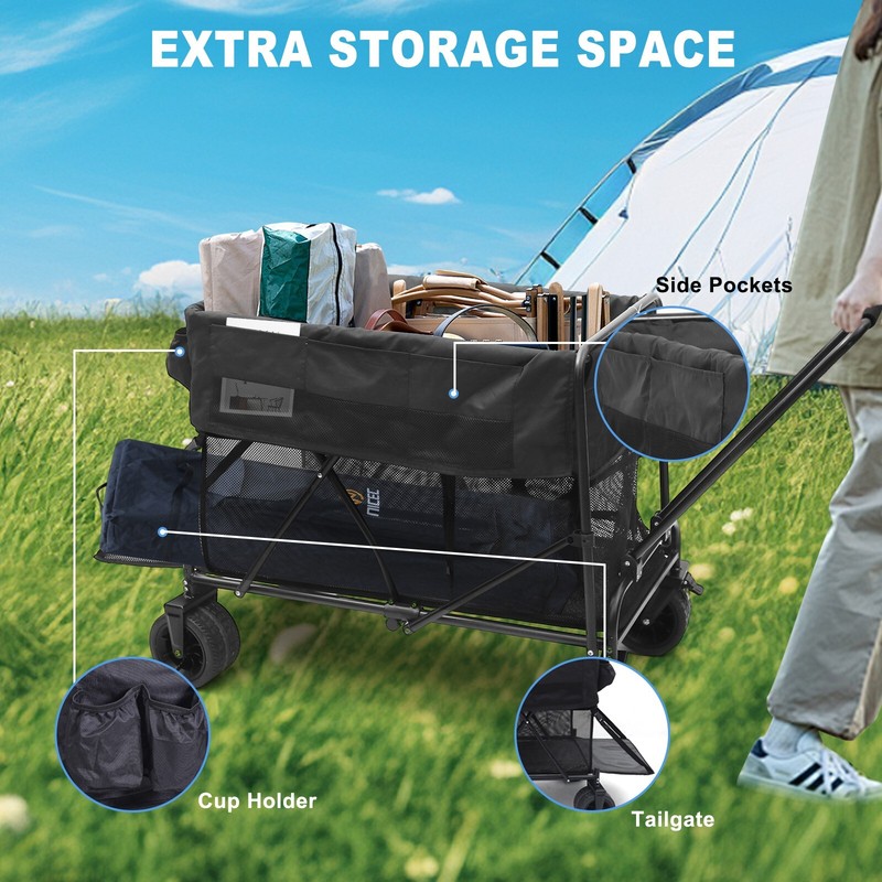 Heavy-Duty Foldable Wagon with Double Decker, All-Terrain Wheels, 450lb Capacity gallery