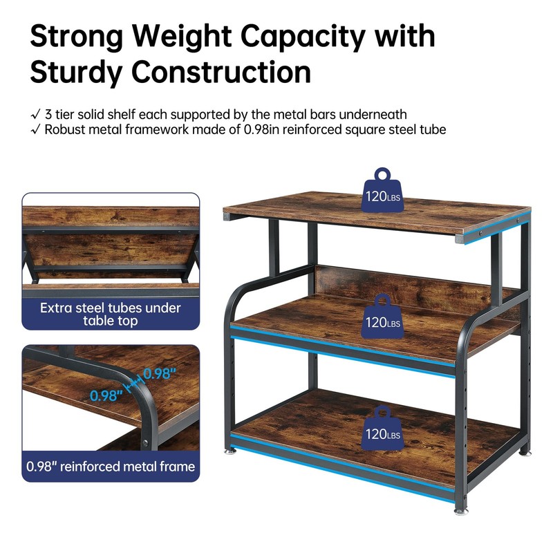 32.3" Wide Extra Large Printer Stand, 3 Tier Printer Table with Adjustable St... gallery