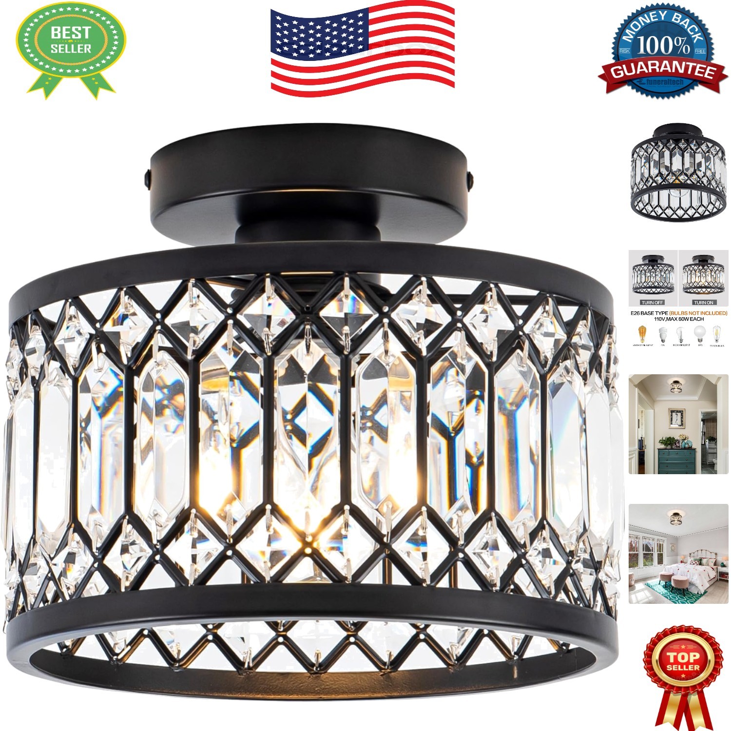 Modern Semi Flush Mount Crystal Ceiling Light - 5400 Lumen Elegance for Any Room gallery