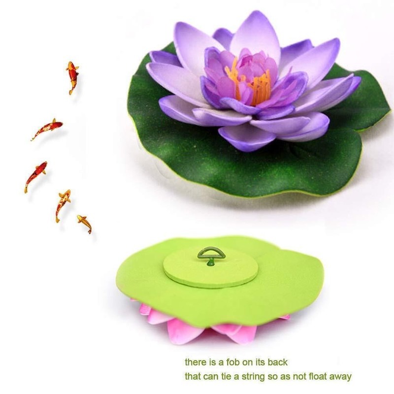 12Pcs 4inch Floating Foam Lotus Flowers Artificial Pond Plants with Lily Pads US gallery