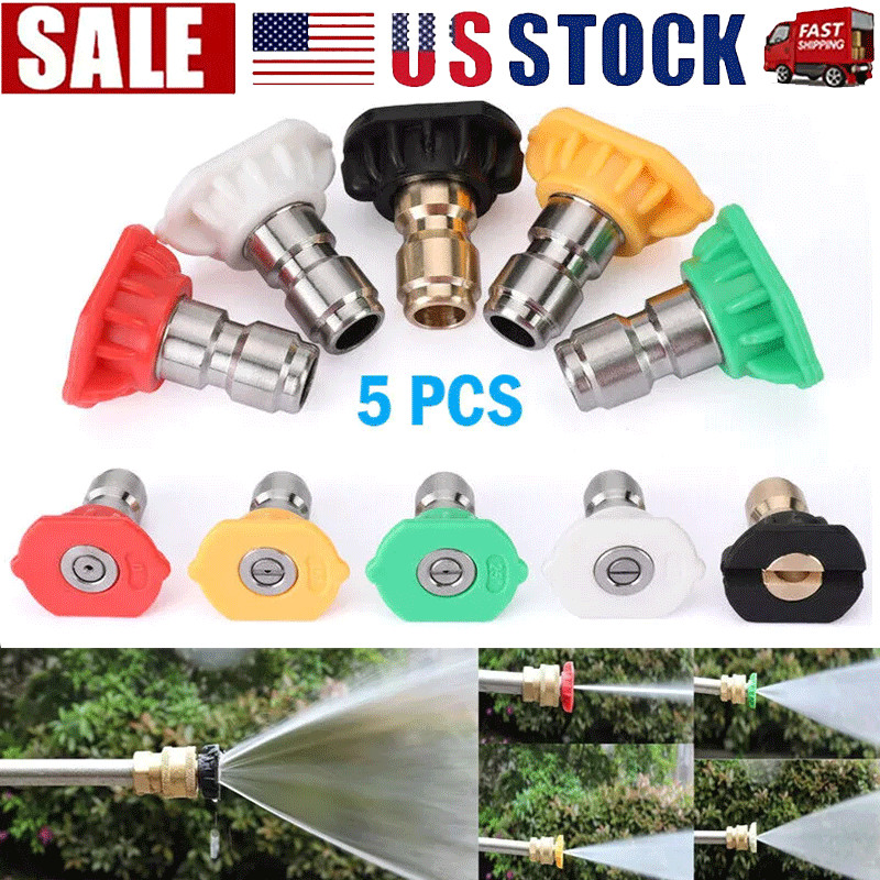 5pcs Pressure Washer Spray Tips Nozzles High Power Kit Quick Connect 1/4" Set gallery