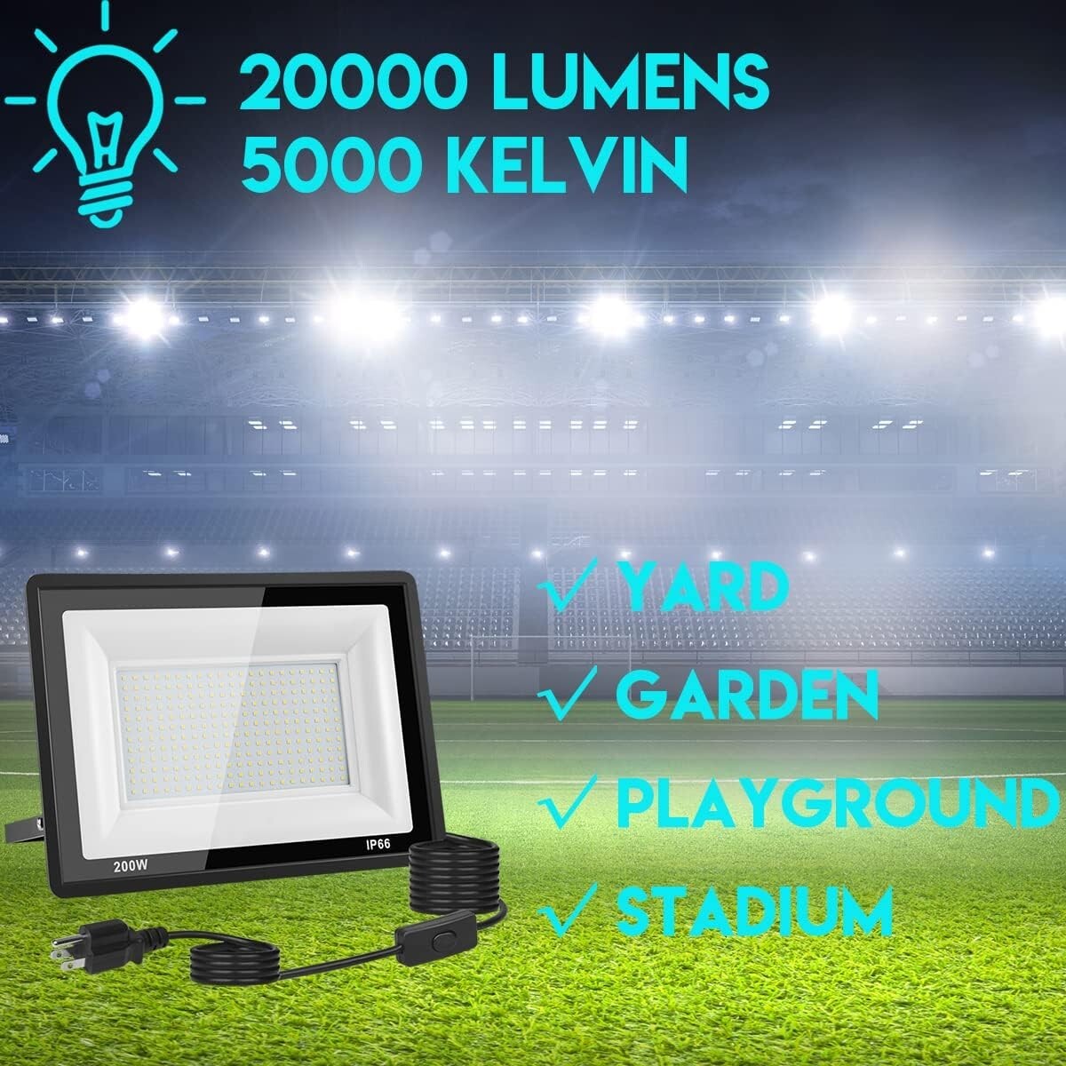 3Pack 200W 20000LM LED Flood Light Outdoor IP66 Waterproof, 5000K Daylight White gallery
