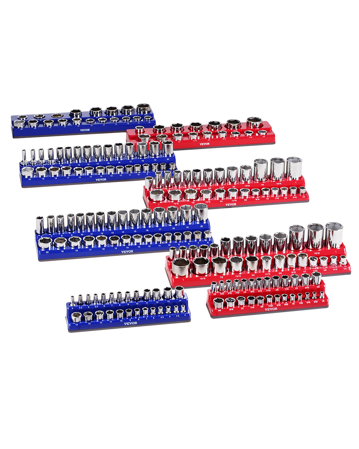VEVOR Magnetic Socket Organizer Set 8PCS Socket Trays Blue & Red for Metric SAE gallery