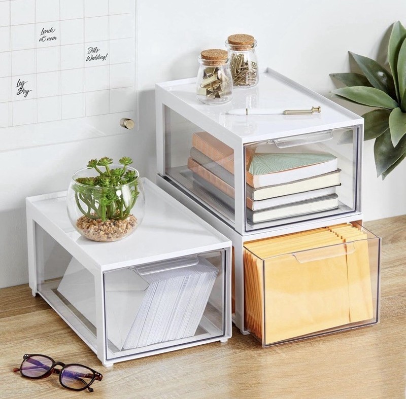 4X mDesign Plastic Stackable Cosmetic Storage Organizer Bin with Pull Out Drawer gallery