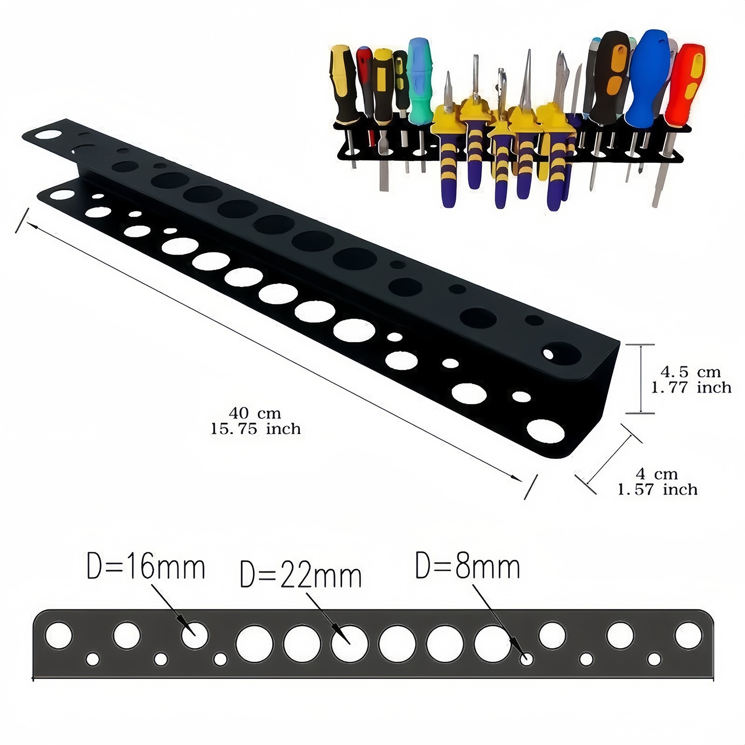 Tool Rail Rack Holder Screwdriver Organizer Wall Mount Hanger Shelf for Garage gallery