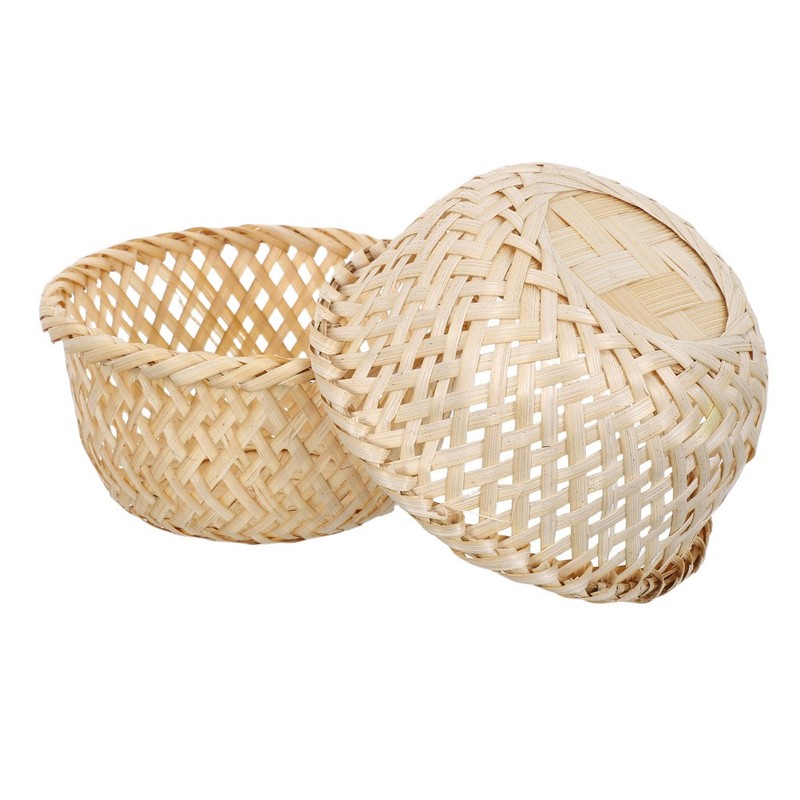 2 Pcs Small Storage Decorative Basket Bamboo Wicker Woven Vegetable gallery