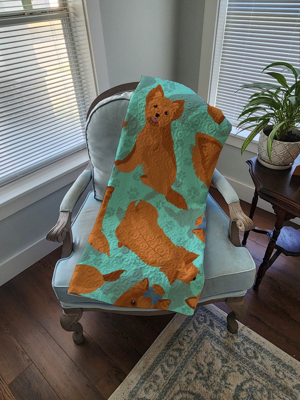 Red Yorkie Quilted Blanket 50x60 Artwork Pattern Quilted Throw Blanket for Bed, gallery