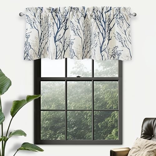 Tree Branch Linen Lined Valance Double Layer 52"W x 14"L (Pack of 1) Blue gallery