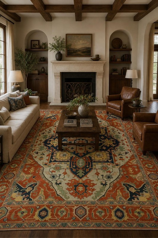 Light Blue and Rust Traditional Large Rug 10'x14' Ft Handmade Oriental Wool Rug gallery