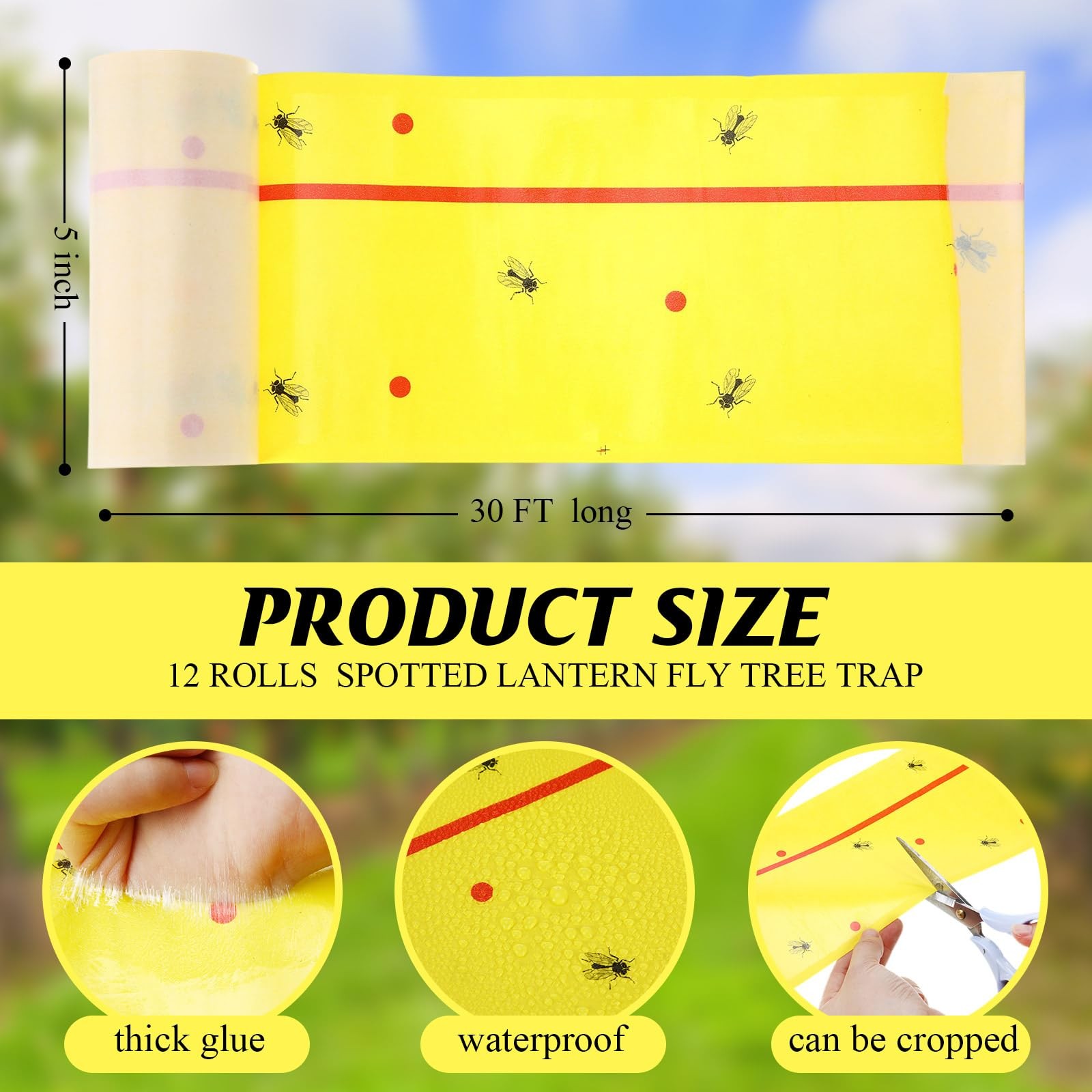 12 Rolls (30 Feet Each) Spotted Lantern Fly Tree Trap Outdoor Fruit Fly Stick... gallery