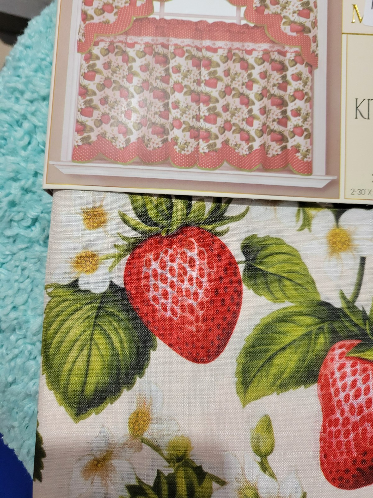 3pc.Printed Curtains Set :2 Tiers & Swag Valance Marin Strawberry Red/Green NEW gallery
