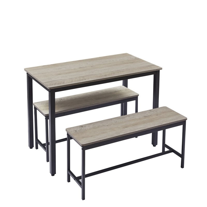 Dining Table Set Bar Table w-2 Dining Benches Table & Chairs Grey for 4 people gallery