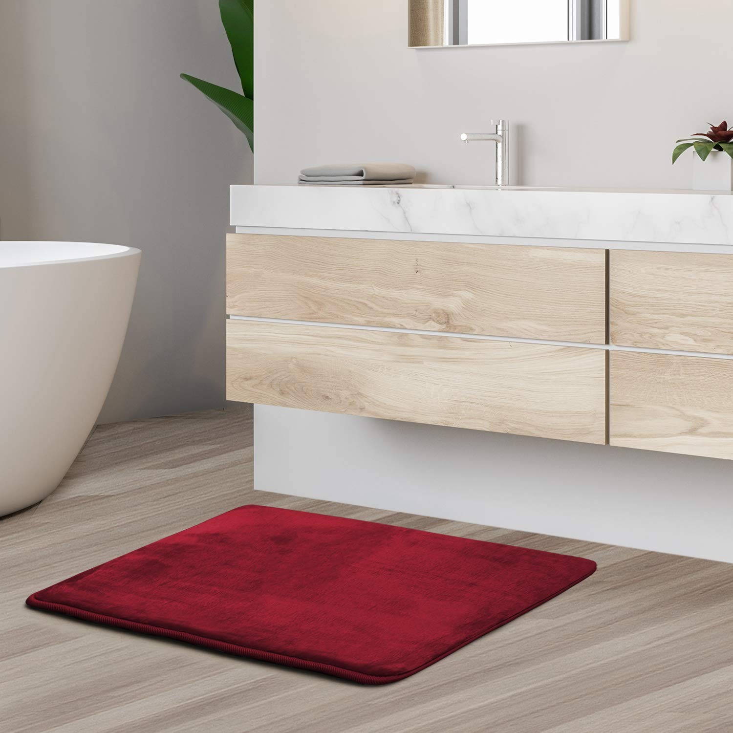 2 PCS Bathroom Rugs Bath Mat Set Velvet Memory Foam NonSlip Washable Burgundy gallery
