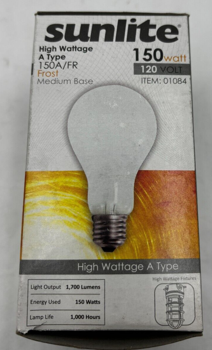 SUNLITE 150A/FR 120v Medium Base Frost Bulb 01084 LOT OF 10🔔 gallery