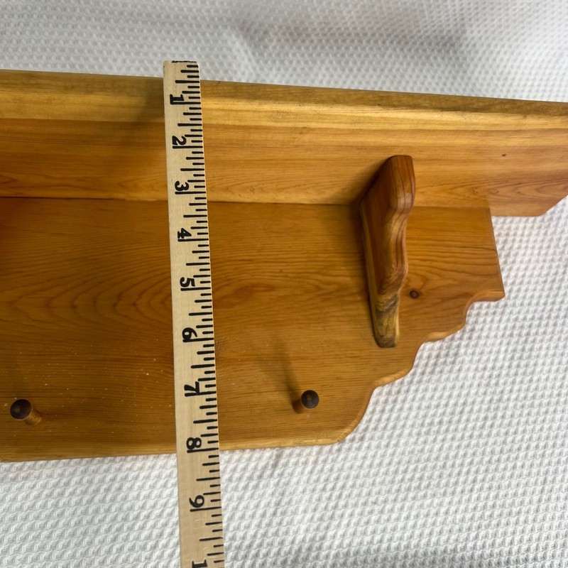 Vintage Rustic Solid Wood Wall Shelf with Scalloped Back and 2 Hanging Pegs 25" gallery
