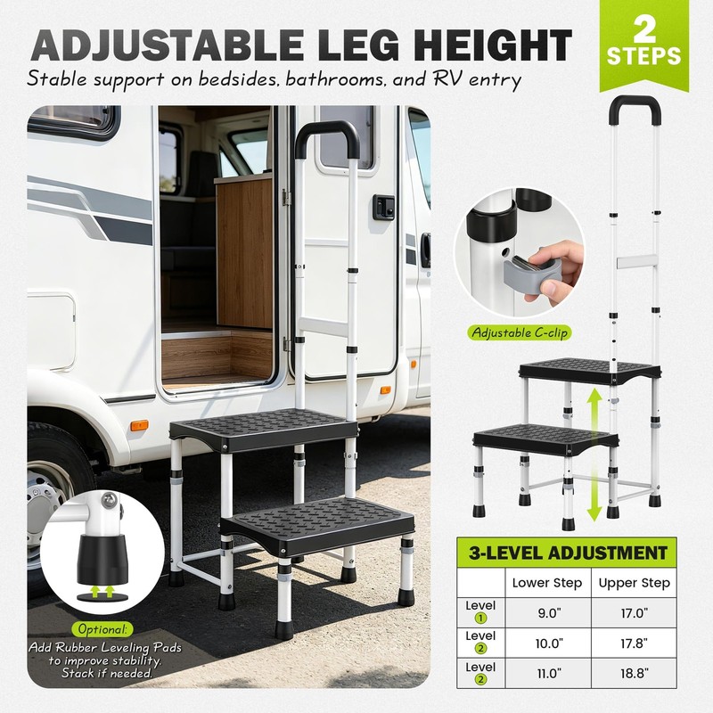 RV Step Stool Handle Elderly 2 Ladder Handrail Reinforced PP Wide Platform gallery