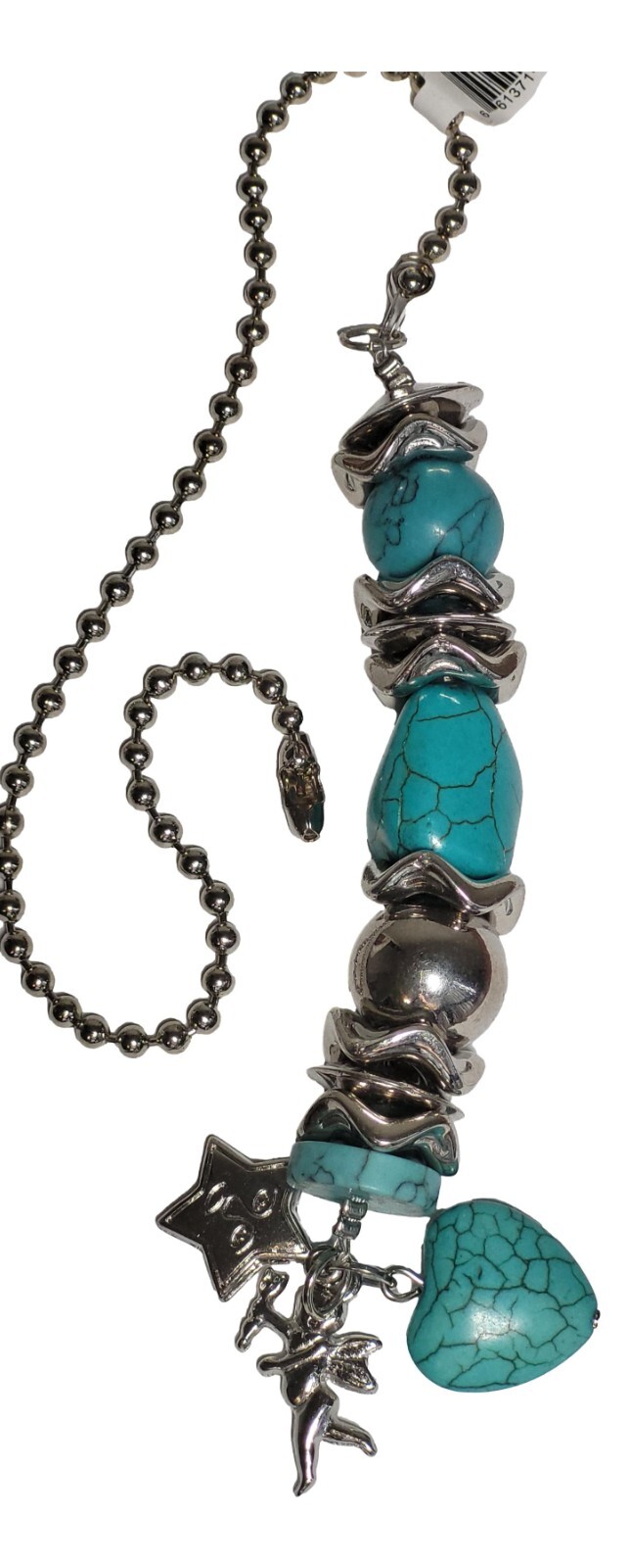 Beaded Turquoise & Silver Fan Light Pull Chain Set of 2 with Connectors gallery