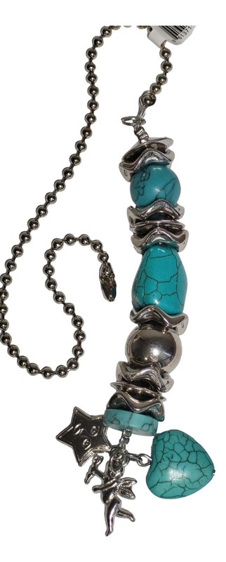 Beaded Turquoise & Silver Fan Light Pull Chain Set of 2 with Connectors gallery
