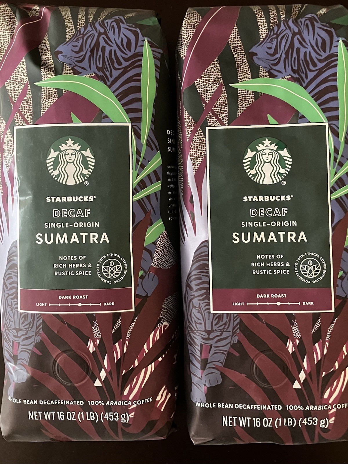 2 Lb Starbucks Decaf Sumatra Single Origin Whole Bean Dark Roast Coffee gallery