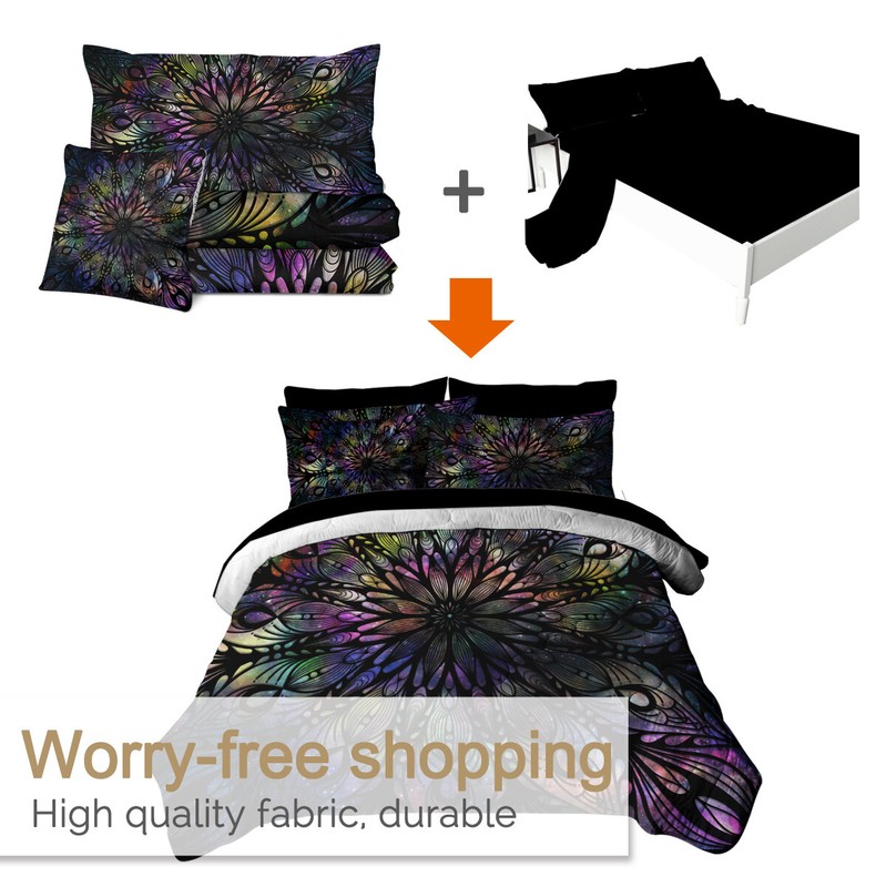 Mandala Flowers Pattern Comforter Set BlessLiving Colored Bedding Set King Black gallery