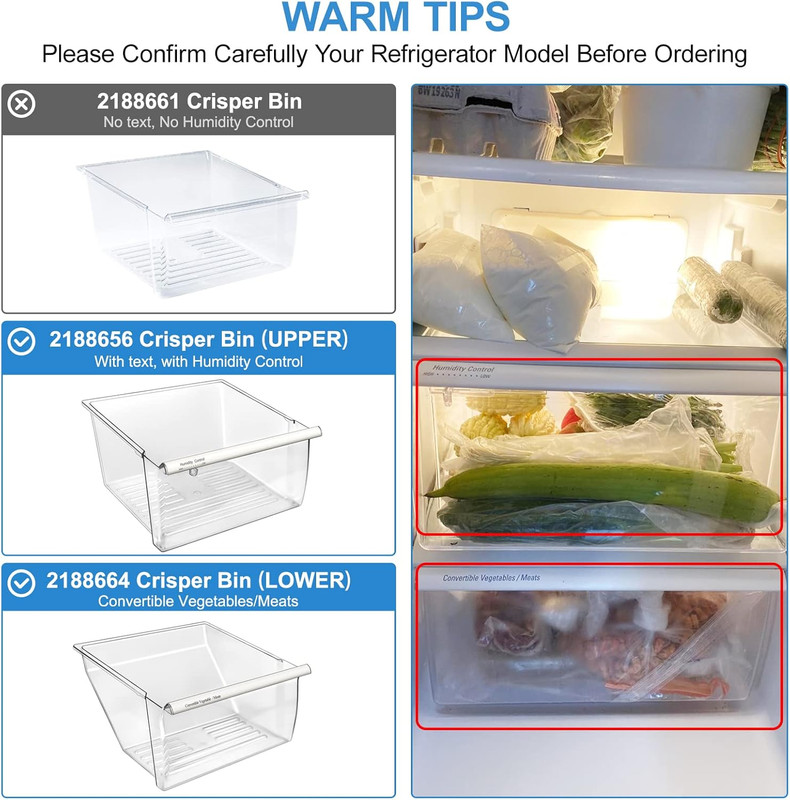 2 Pack Fridge Crisper Drawer Replacement for Kenmore Whirlpool WRS325FDAM04 gallery