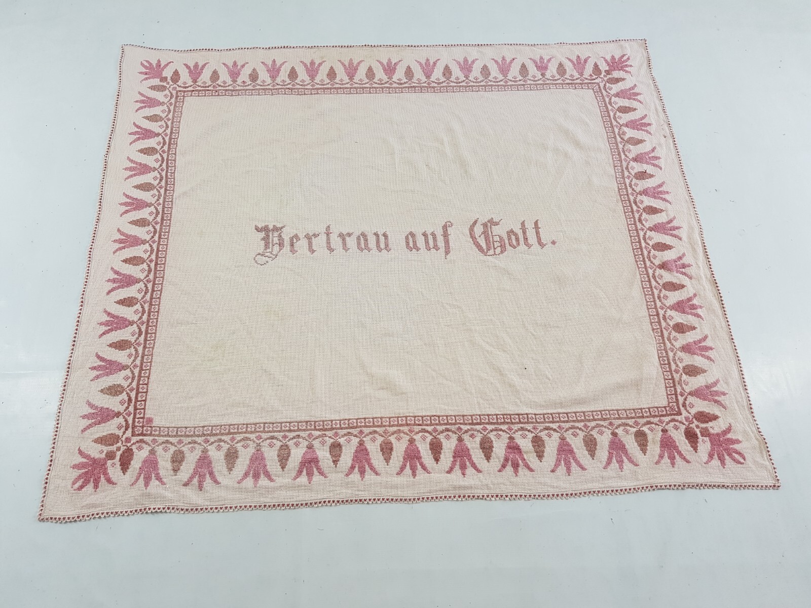 Vintage German Embroidered Textile Tapestry 145x123cm gallery