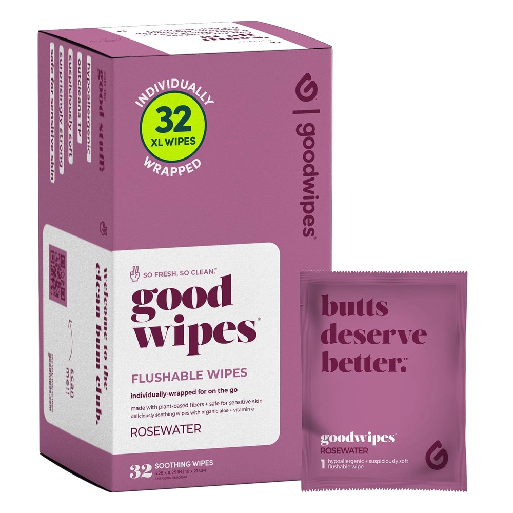 Flushable Wipes – Made with Vitamin E & Aloe – Soft, Individually Wrapped But...