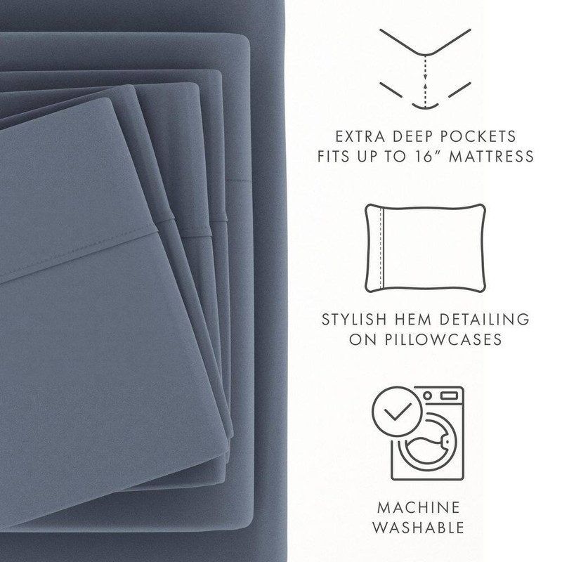 6-Piece Solid Stone Twin Extra Long Bed Sheet Set gallery