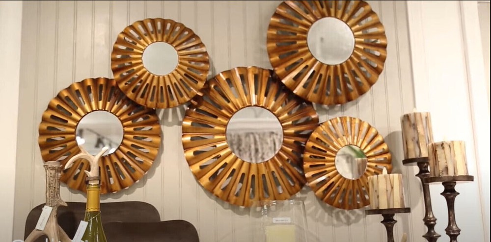 Wall Mirror Cluster 5 Round Metal Copper Finish