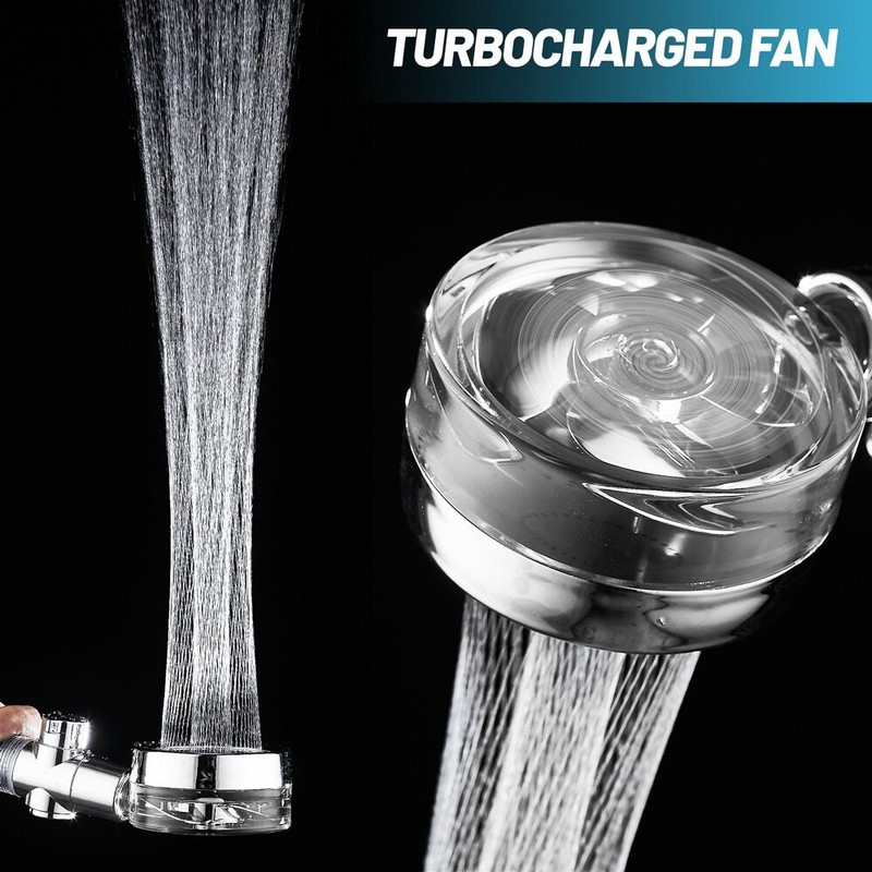 High Pressure Shower Head Adjustable 360° Rotation Turbine Water Saving Shower gallery
