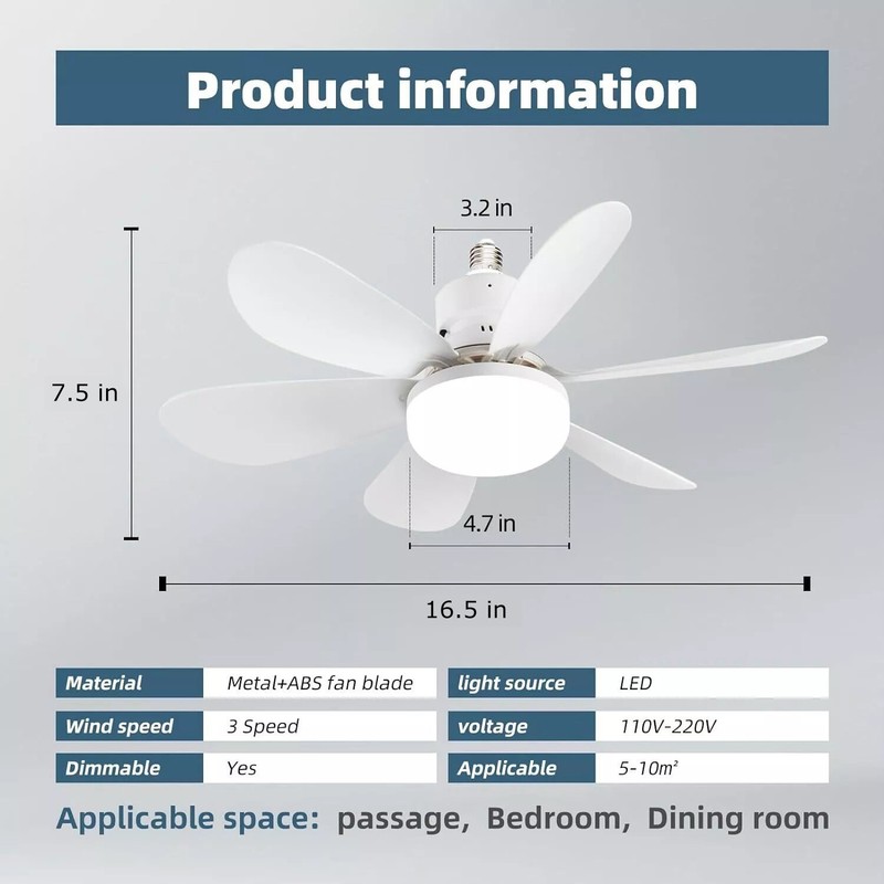 2-in-1 E27 Socket Fan Light with Remote Screw in Ceiling Fans LED Light Bulb Fan gallery
