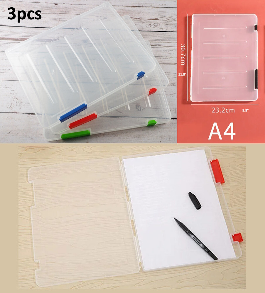 3 Pack Clear A4 File Box, Plastic Paper Storage Magazine Organizer Case 3 Colors gallery