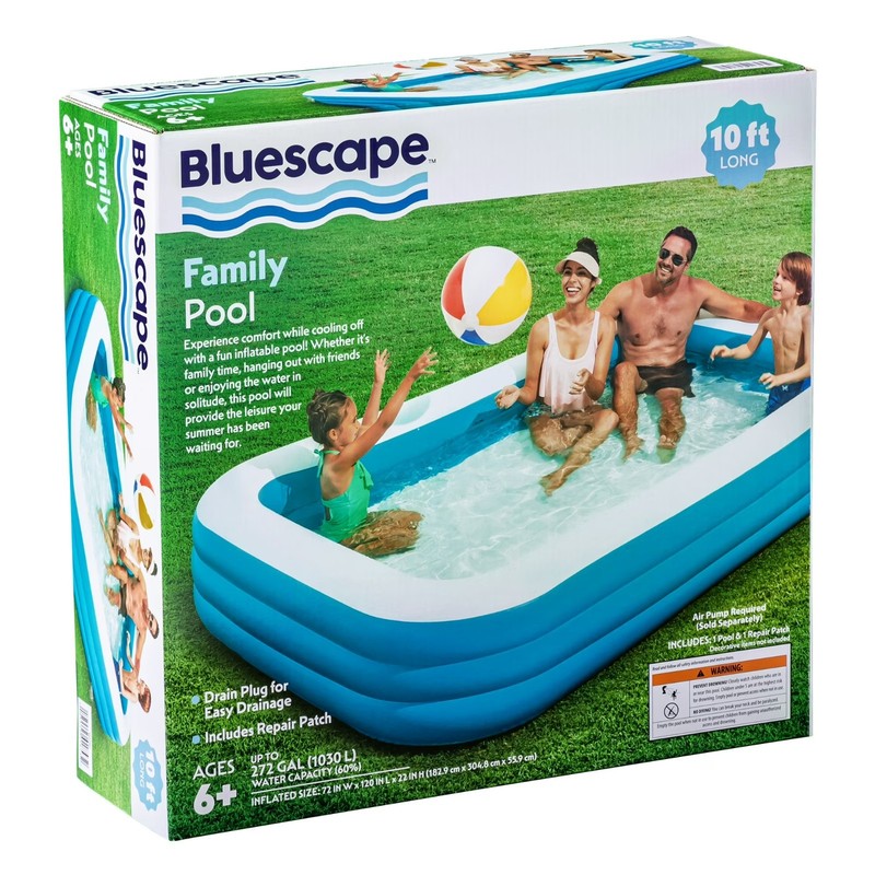 Bluescape 10ft Rectangular Family Inflatable Swimming Pool for Ages 6 and Up gallery