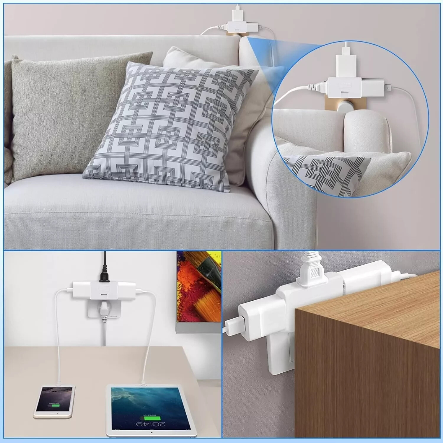 3 Pack AC Flat Wall Outlet Extender Plug Adapter Outlet, Fold-Able 3 Way Wa gallery